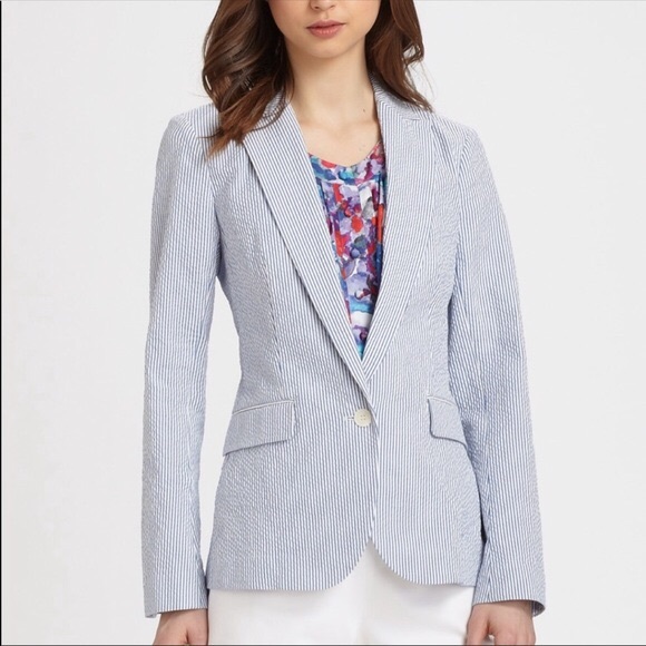 Theory Jackets & Blazers - Theory Blue and White Seersucker Blazer